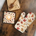 thumbnail image 5 of Autumn Fall Leaves Pattern Kitchen Oven Mitt and Pot Holder Sets 2 Pcs for Baking, Cooking and Grilling, Heat Resistant Up To 392 °F, 5 of 7