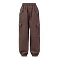 thumbnail image 2 of inlzdz Girls Athletic Cargo Pants Y2K Trousers with Pockets Kids Jogger Loose Sweatpants Wide Leg Brown 170, 2 of 5