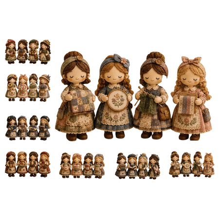 Tiny Worlds Collection Patchwork DIY Kit Vintage Storybook Themed Canvas Doll Sewing Craft All-in-One Patchwork Kit for Crafters Unique Handmade Gift (E)
