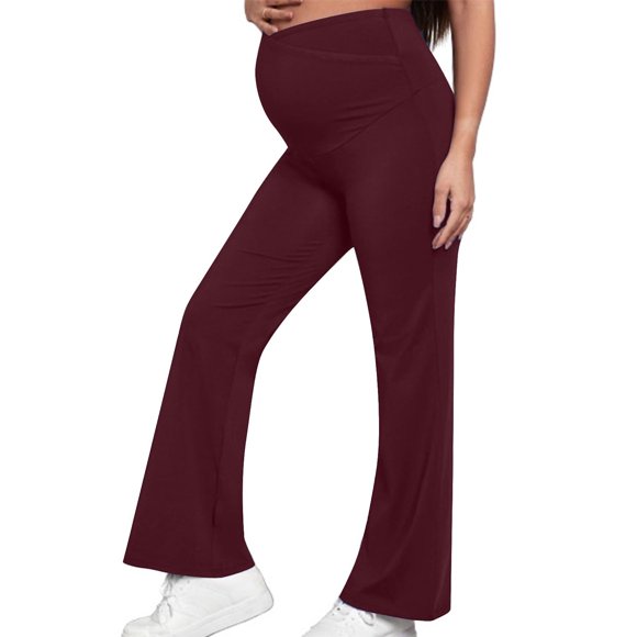 ShomPort Women's Maternity Flare Leggings Over The Belly Casual Pregnancy Yoga Pants Soft Maternity Workout Pants