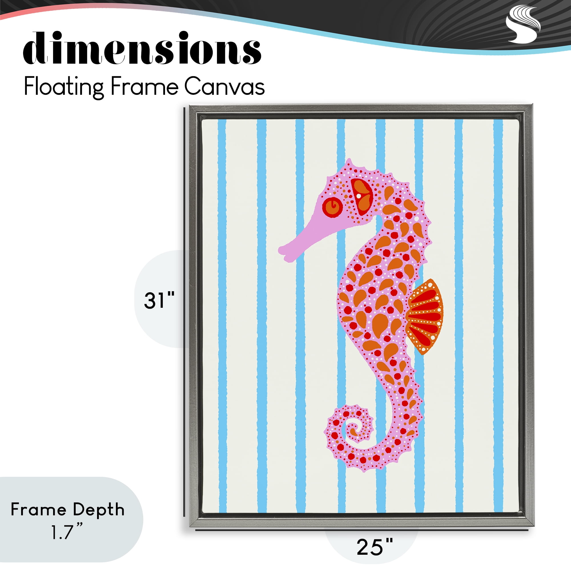 Stupell Industries Boho Seahorse on Stripes Gray Framed Floater Canvas Wall Art, design by Indira Prieto | IndySign
