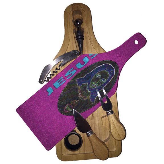 KuzmarK Wine & Cheese Glass Cutting Board Wood Box Gift Set - Electric Jesus