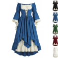 thumbnail image 2 of Renaissance Medieval Women Costume Dress Off Shoulder Corset Bell Sleeve Victorian Dresses Halloween Dress Blue 2XL, 2 of 8