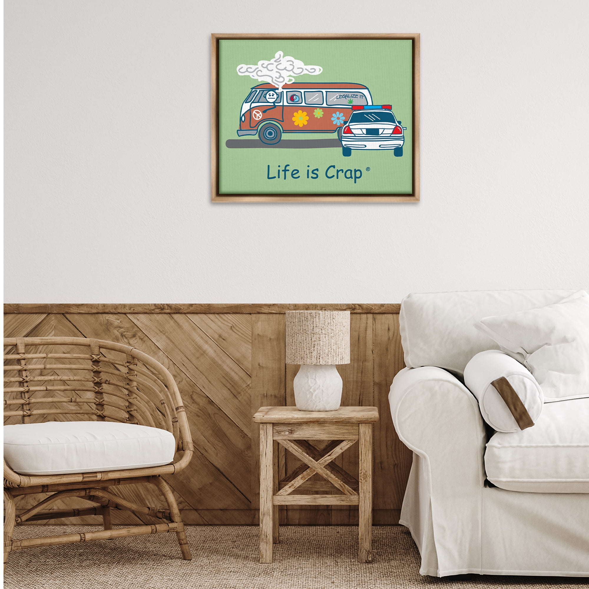 Stupell Industries Caught Van Smoking Novelty & Humor Painting Brown Floater Framed Canvas Art Print Wall Art, 31 x 25