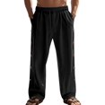 thumbnail image 2 of TANBOM Men's Wide-Leg Straight Casual Pants Drawstring Side Buttons Black 1-Pack 2XL, 2 of 4