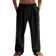 TANBOM Men's Wide-Leg Straight Casual Pants Drawstring Side Buttons Black 1-Pack XL