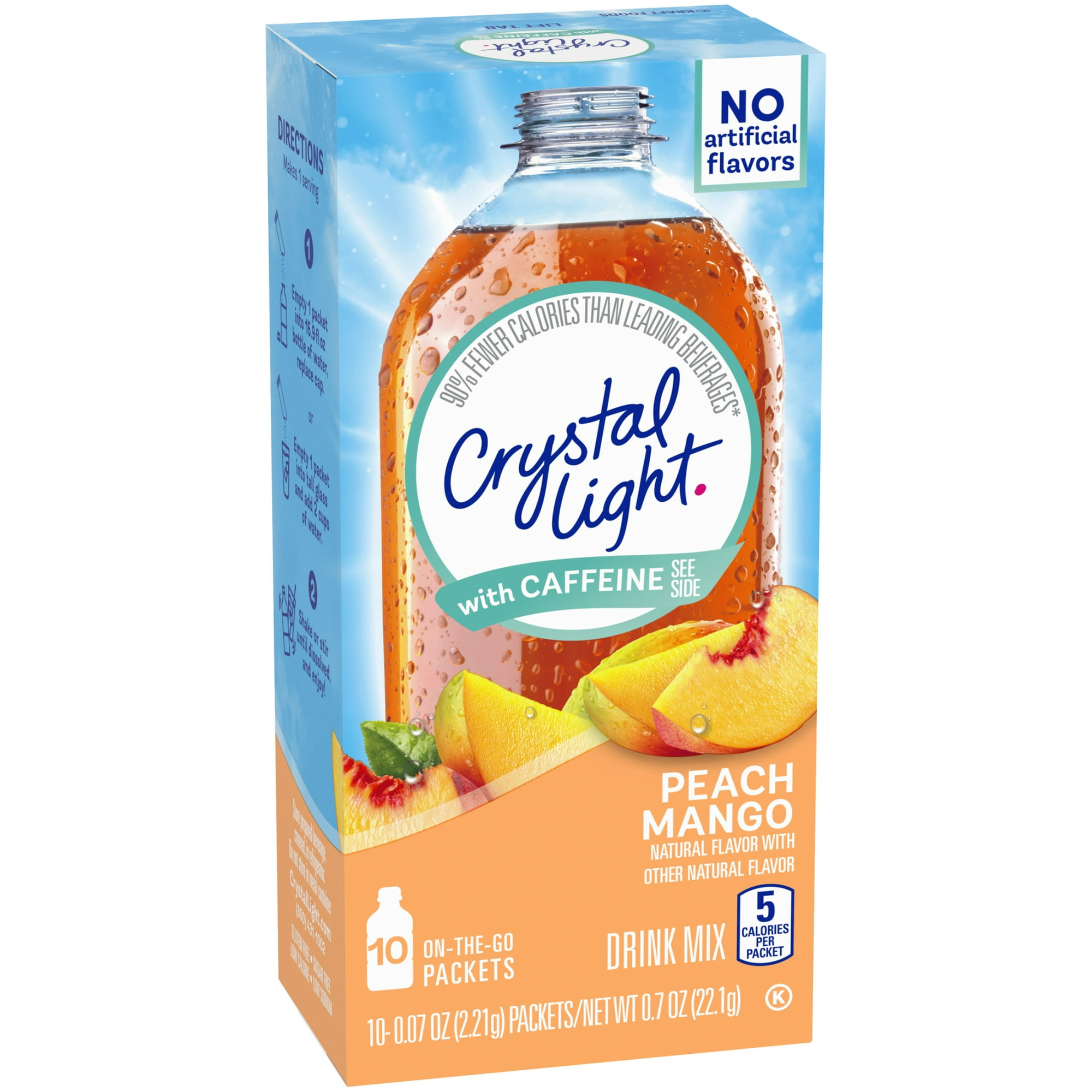 Crystal Light Peach Mango Sugar Free Drink Mix Singles with Caffeine, 10 ct On-the-Go-Packets