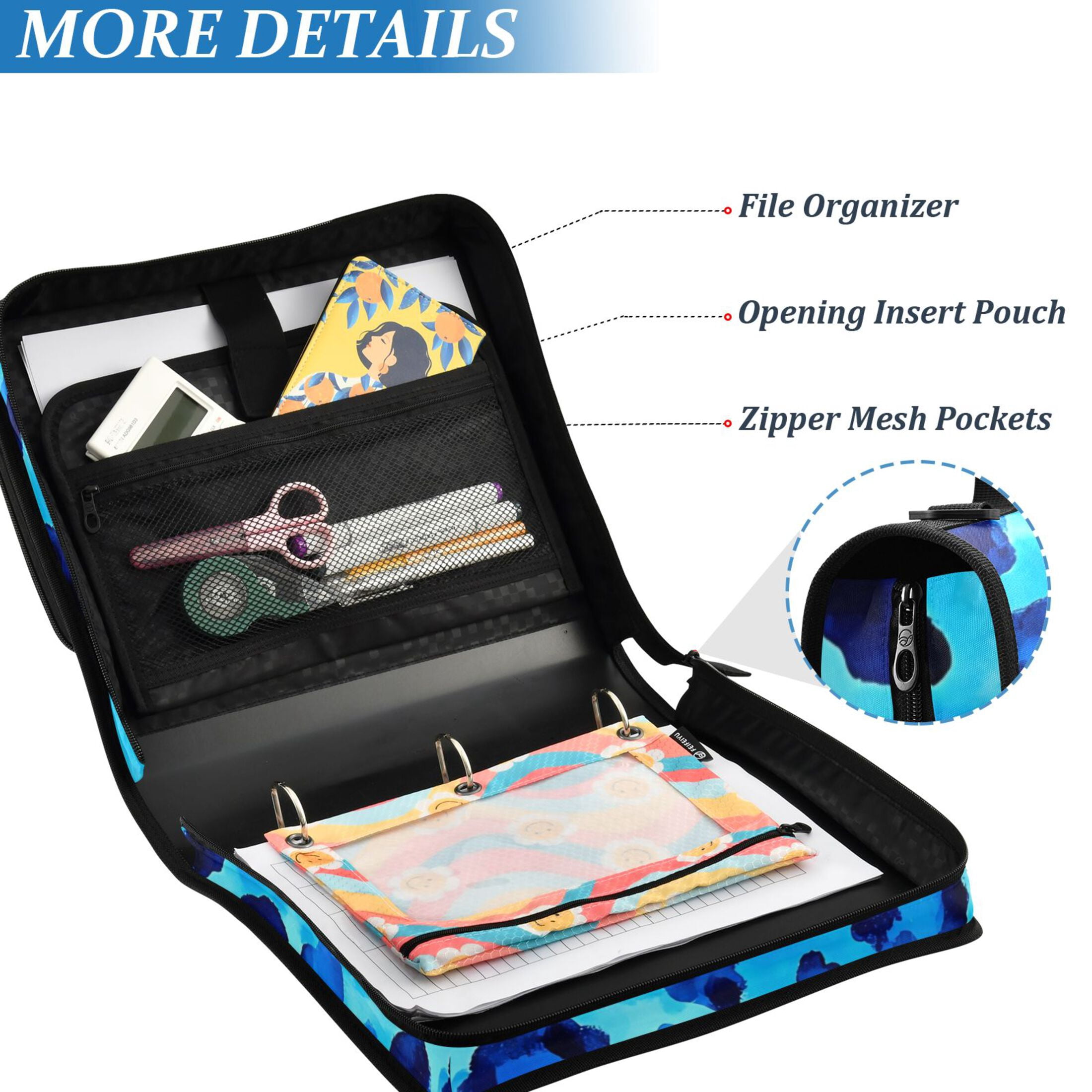 ALAZA Zipper Binder Leopard Blue 3 Ring Trapper Keeper File Folder Organizer Bag