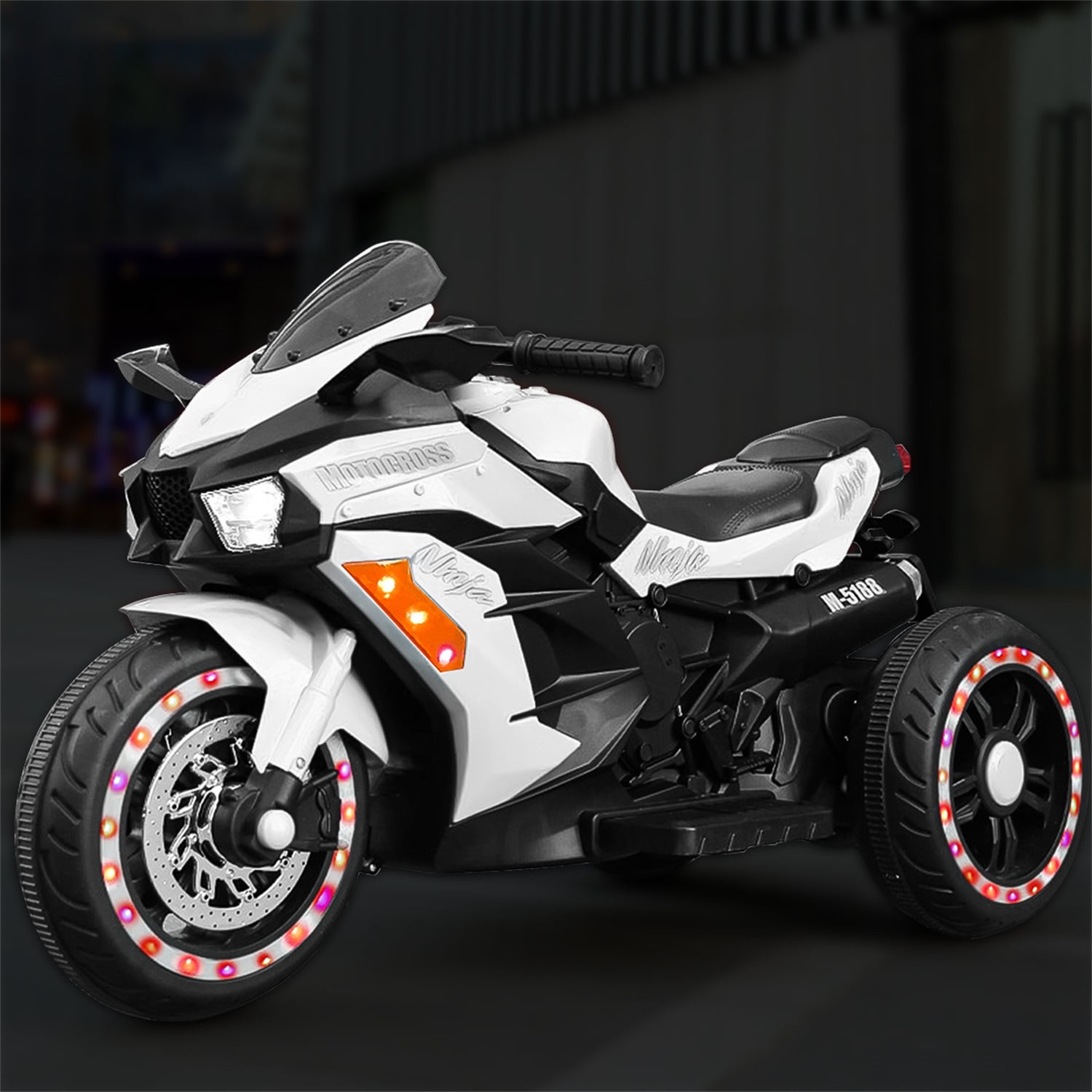 CIPACHO 12V Powered Ride Ons Electric Battery 3Wheel Motorbike Kids Rechargeable Toy Car with Upgrade the Luminous Wheel, White