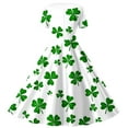 thumbnail image 4 of Girls Fancy Dress Short Sleeves Crew Neck A-Line Dress St Patricks Day Retro Vintage Green Swing Dress Four Leaf Clover Pattern Costume Dancing Dress White 7-8 Years, 4 of 6
