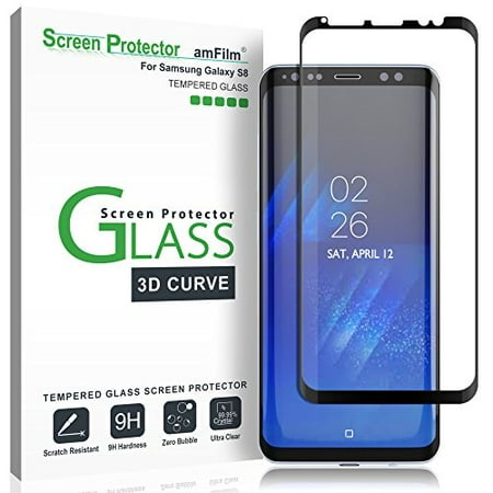 amFilm Full Cover Tempered Glass Screen Protector for Samsung Galaxy S8 (1 Pack, (Best Tempered Glass Screen Protector Samsung S8 Plus)