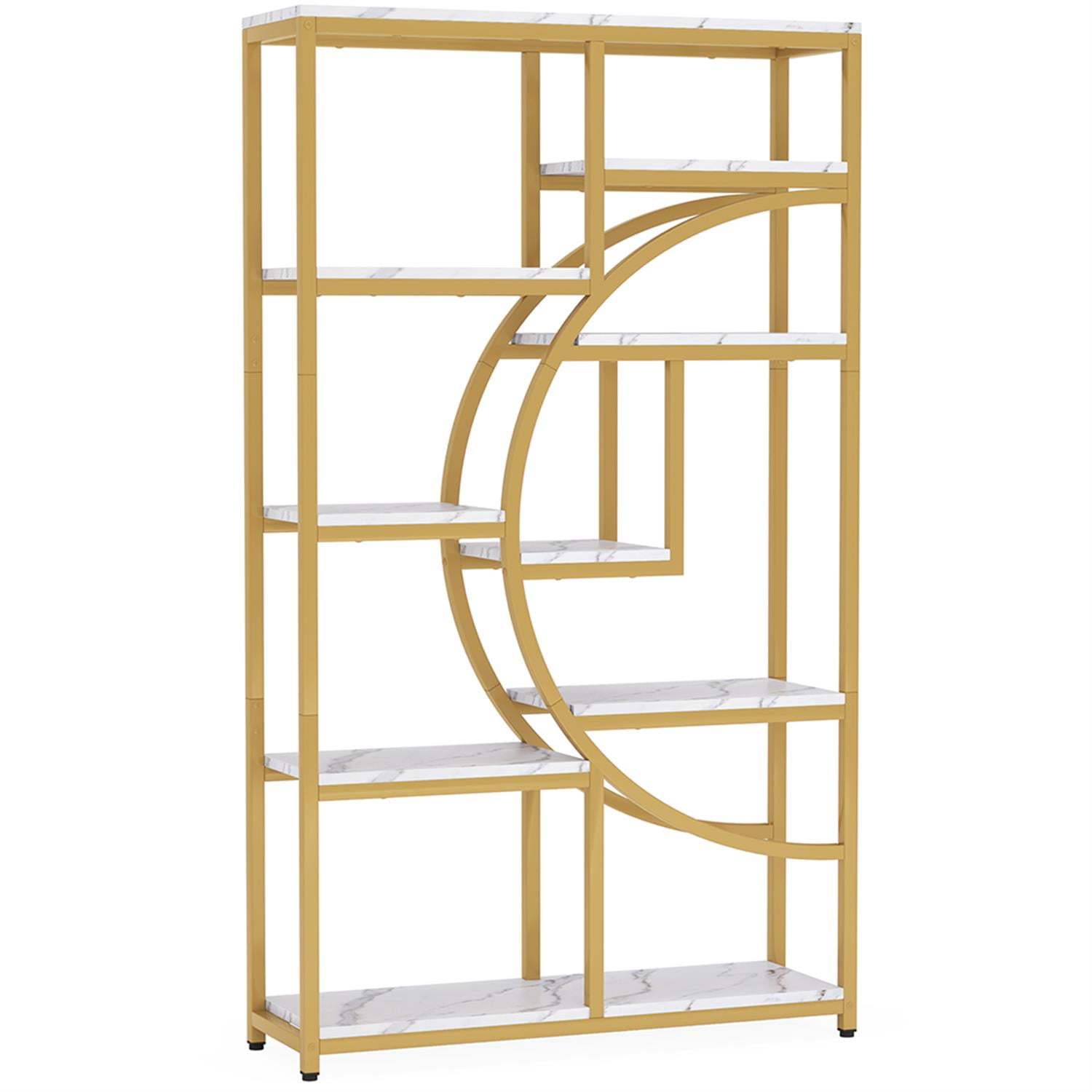 Demi Bonn 69" Freestanding Bookshelf with 9 Open Shelves, Wood and Metal Bookcase Storage Organizer, Display Standing Shelf Unit for Bedroom, Living Room, Gold