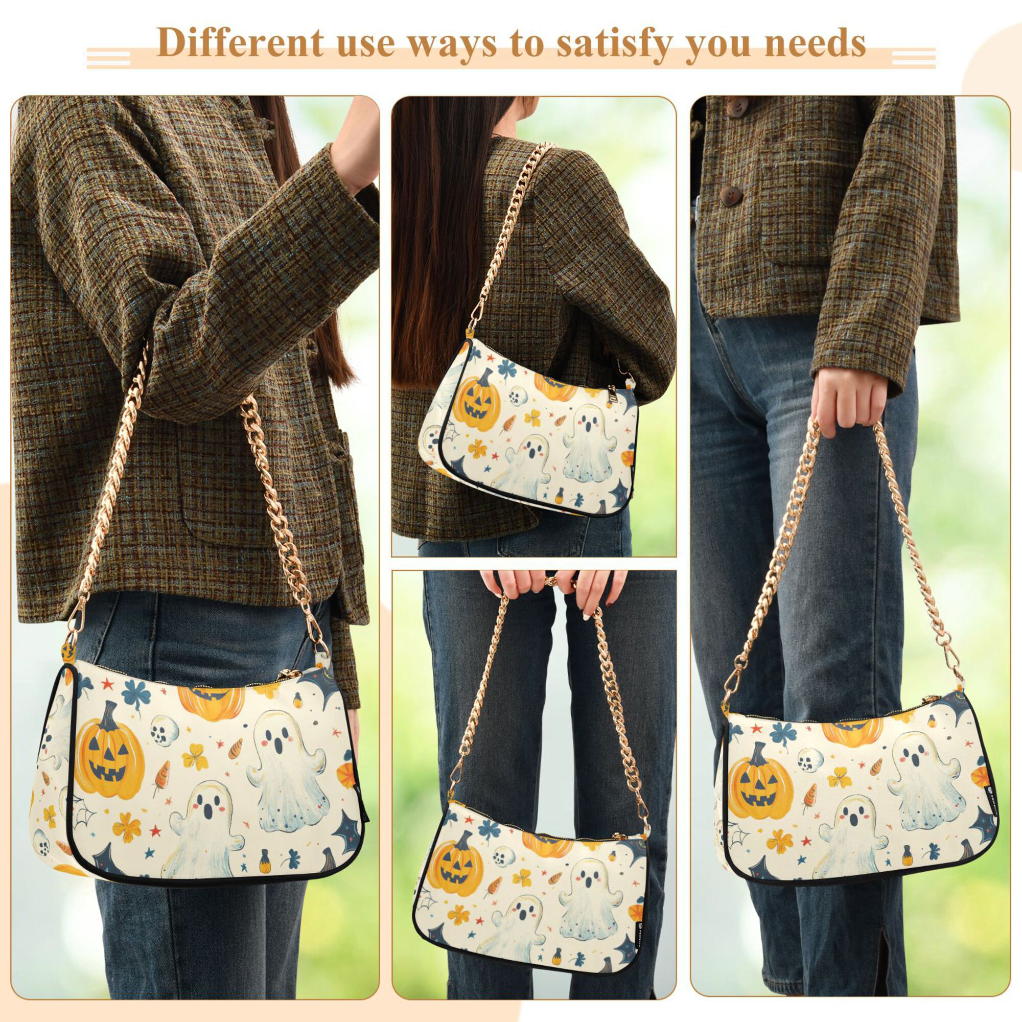 FORMRS Womens Shoulder Bag with Chain Strap Clutch Purse Cute Tote Handbag, Halloween Cute Ghosts