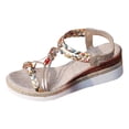 thumbnail image 5 of Womens Wedge Sandals Boho Beaded Espadrilles Elastic Ankle Strap Dressy Summer Beach Vacation Casual Footwear Red Size 9.5, 5 of 5