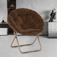 thumbnail image 4 of Magshion Folding Lounge Chair Comfy Faux Fur Saucer Chair, Cozy Moon Chair Seating with Metal Frame for Home Living Room Bedroom, Brown, 4 of 10