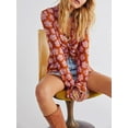 thumbnail image 3 of ZAXARRA Womens Button Down Shirt Casual Print Ruched Long Sleeve Button Up Shirt Ladies Work Blouses Loose Fit Tops, 3 of 4