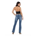 thumbnail image 5 of Forever 21 Women's and Women's Plus Mid Rise Bootcut Denim Pants with Rhinestone and Embroidered Back Pockets, Fitted Stretch Jeans, Vintage Wash Casual Style, Blue, 00-4X, 5 of 6