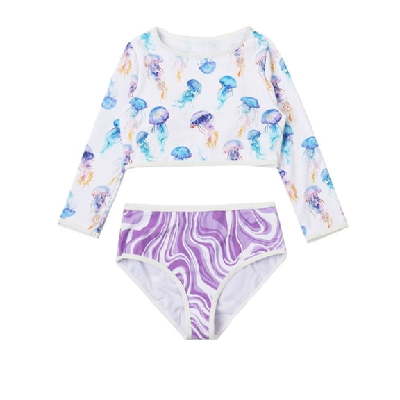 ZXLBBD Girl Swimsuits 2 Piece Bathing Suits for Kids Sun Protection Rash Guard Long Sleeve and Bottom for Water Play Summer Pool Beach