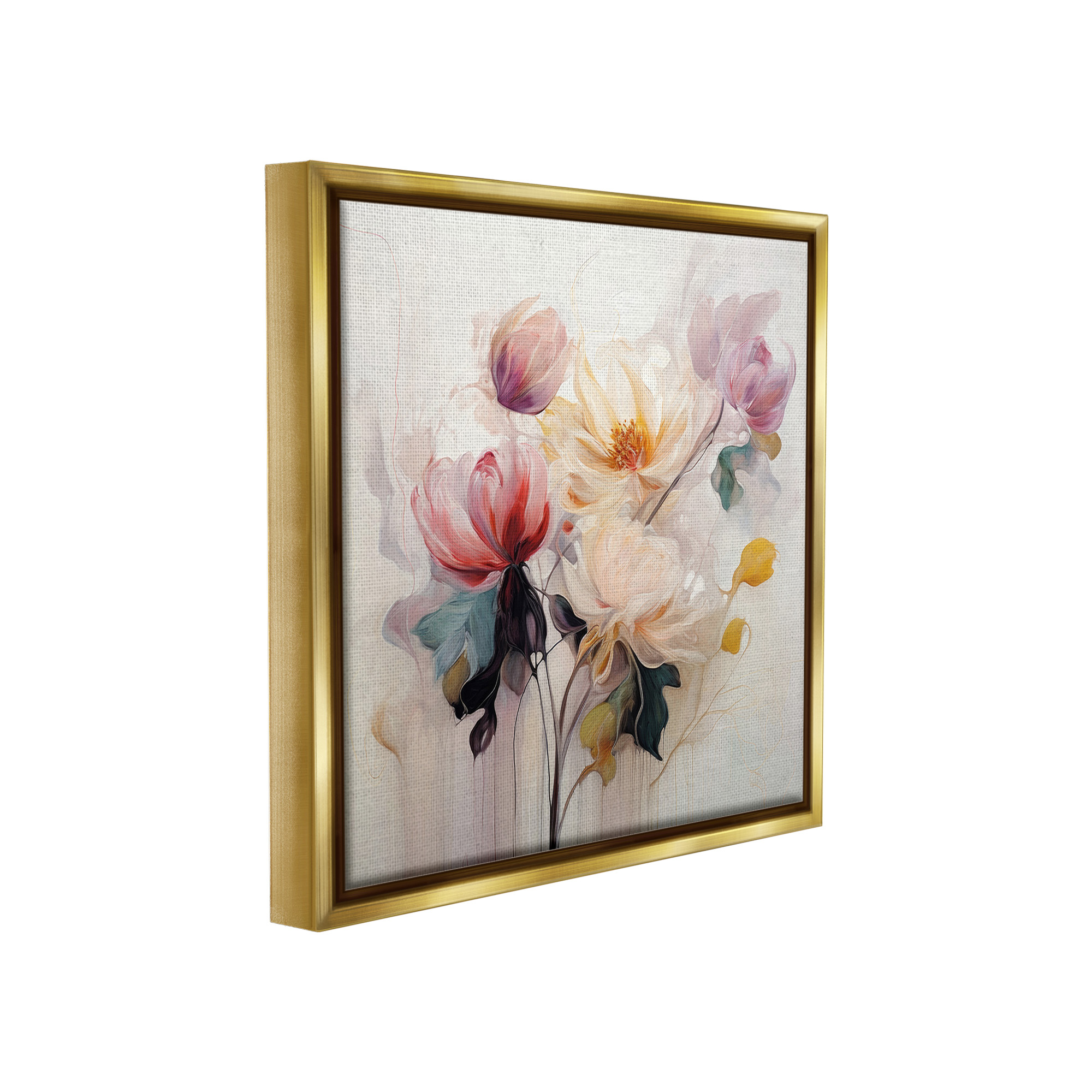 Stupell Industries Blooms in Harmony Botanical & Floral Painting Gold Floater Framed Canvas Art Print Wall Art, 18 x 18