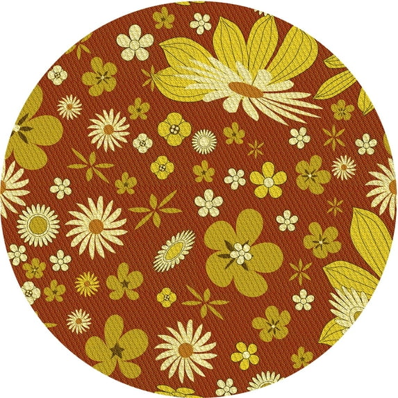 Ahgly Company Indoor Round Patterned Bee Yellow Area Rugs, 3' Round