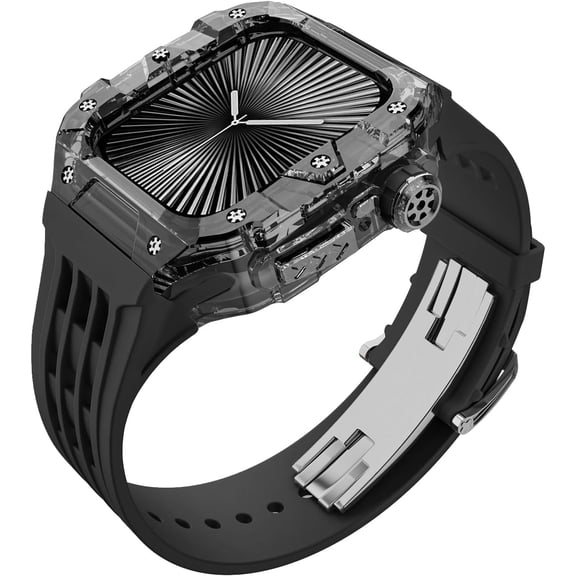 VeveXiao Transparent Designer Rugged Case with Band for Apple Watch Series 10 (2024) 46mm Bands,Luxury Crystal Clear Military Protective Cover Bumper Tactical for iWatch Series 10 46mm Men Women Strap