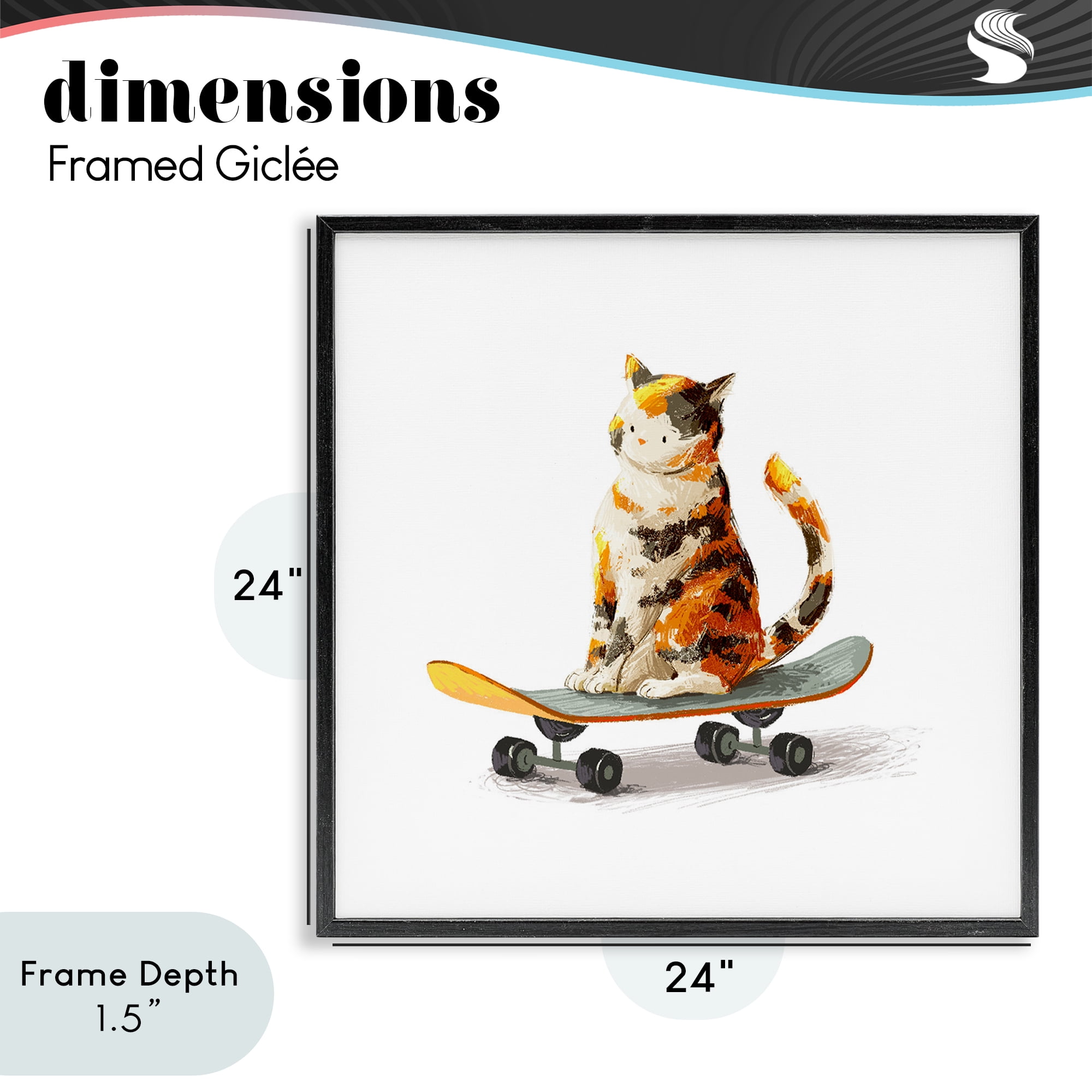 Stupell Industries Calico Cat on Skateboard Black Framed Giclee Art, design by Ziwei Li