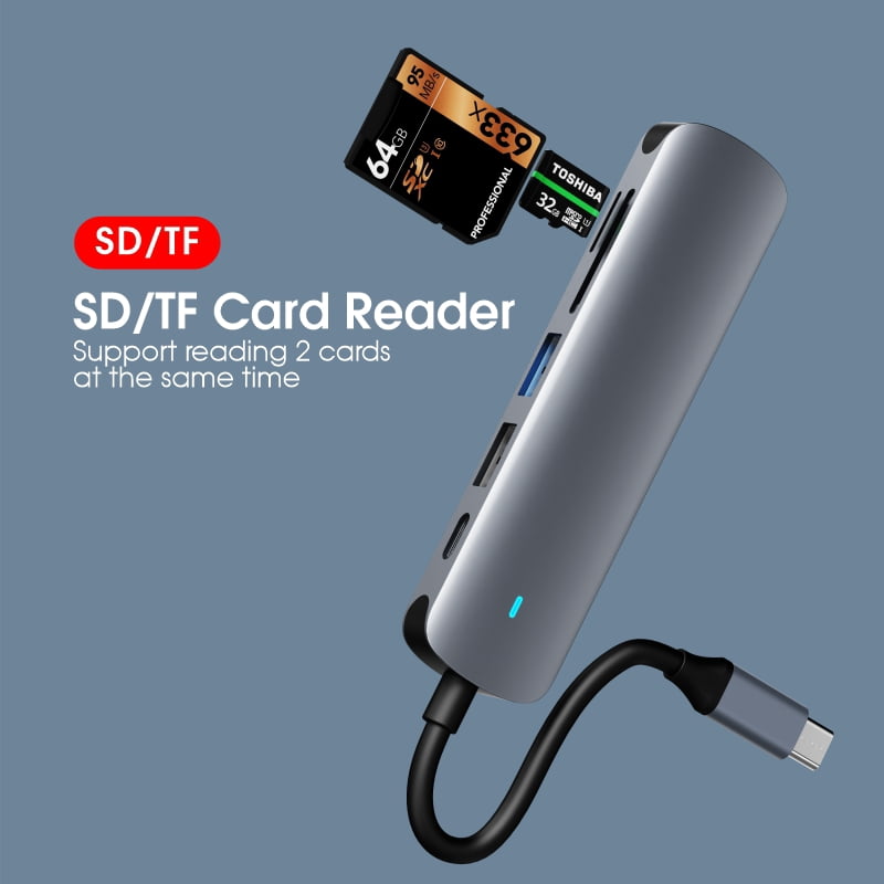 DOONJIEY  6 In 1 USB Hub Type C to USB3.0 SD TF Docking Station PD Switcher USB C Splitter Hub