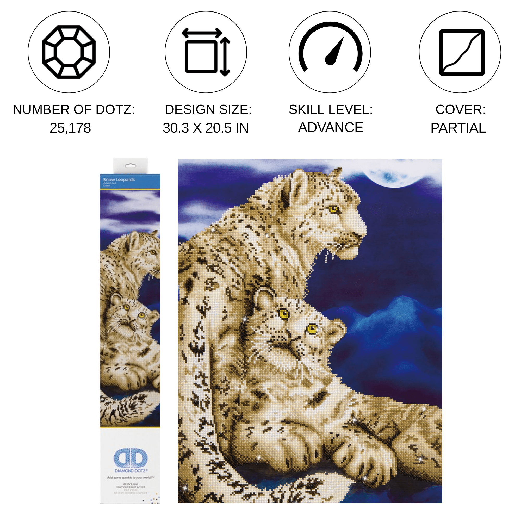 Diamond Dotz Snow Leopards Animal Diamond Painting Kits for Adults - Diamond Art Kits a Relaxing Creative Craft Kit with Dotz Gems 30.3"x20.5"