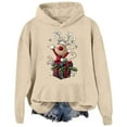 thumbnail image 3 of Feancey Christmas Hooded Sweatshirts for Women Funny Reindeer Graphic Hoodies Drawstring Long Sleeve Fleece Lined Pullover Sweatshirt with Kangaroo Pocket Beige L, 3 of 6