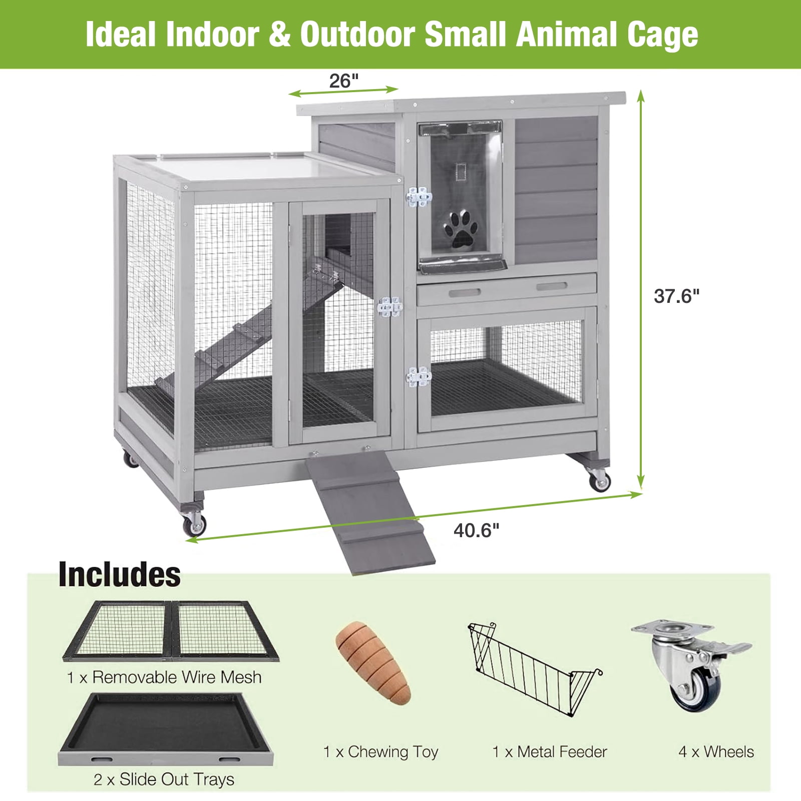 BUTINGLALE Rabbit Hutch Indoor Rabbit Cage, Large Bunny Hutch Outdoor with Wheels-Removable Wire Netting Include
