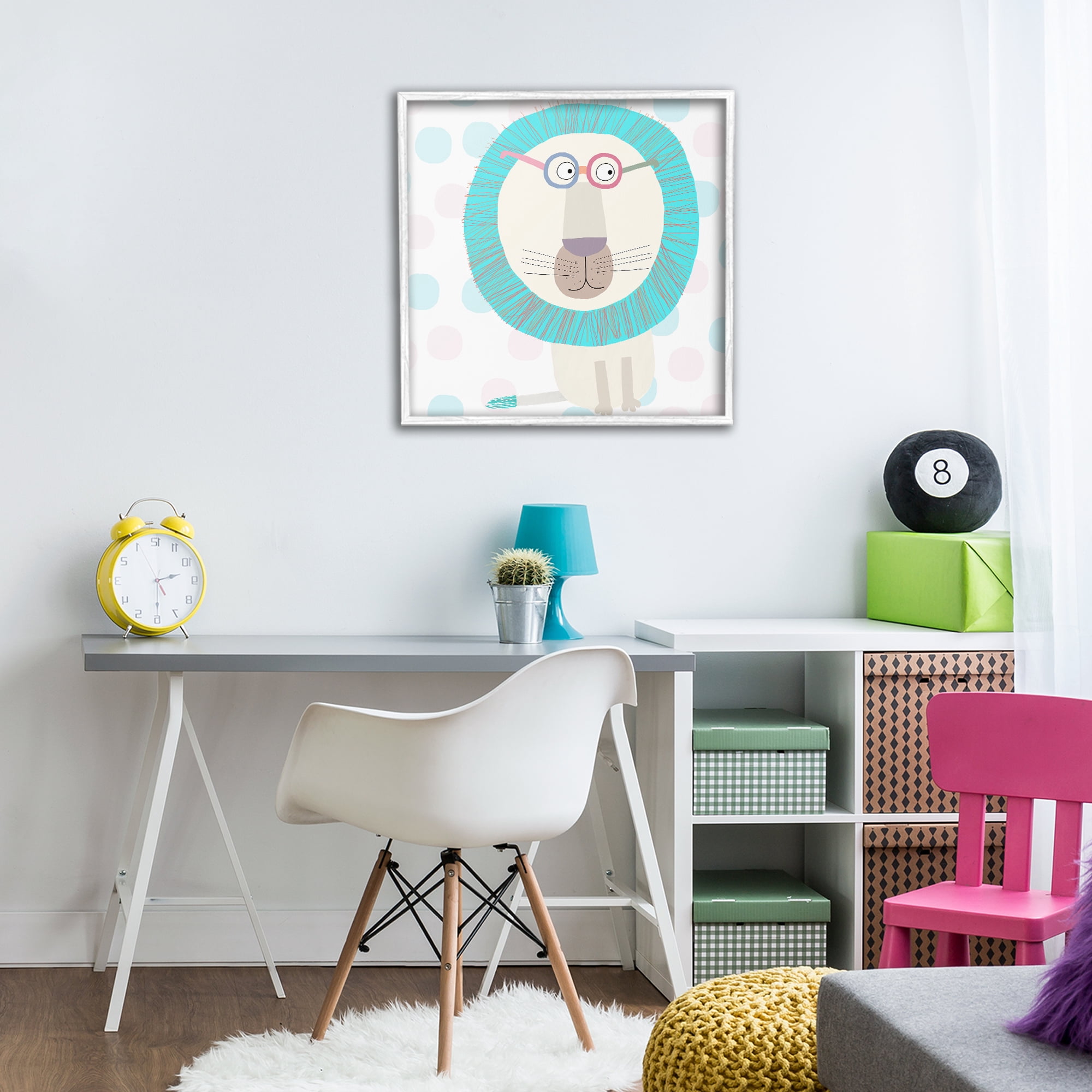 Stupell Industries Electric Blue Lion White Framed Giclee Art, design by Carla Daly
