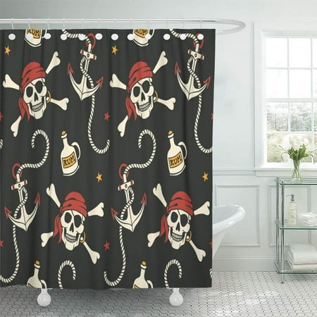 Mini Alcohol Bottles Rum KSADK Pirate with Anchor and Skulls Rum Cartoon Bottle Halloween Sailor Abstract Alcohol Shower Curtain Bath Curtain 66x72 inch ()
