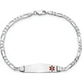 thumbnail image 4 of 14K White Gold Wg Medical Soft Diamond Shape Red Enamel Figaro Link Id Bracelet (8 X 7.5) Made In United States xm584fcw-8, 4 of 5