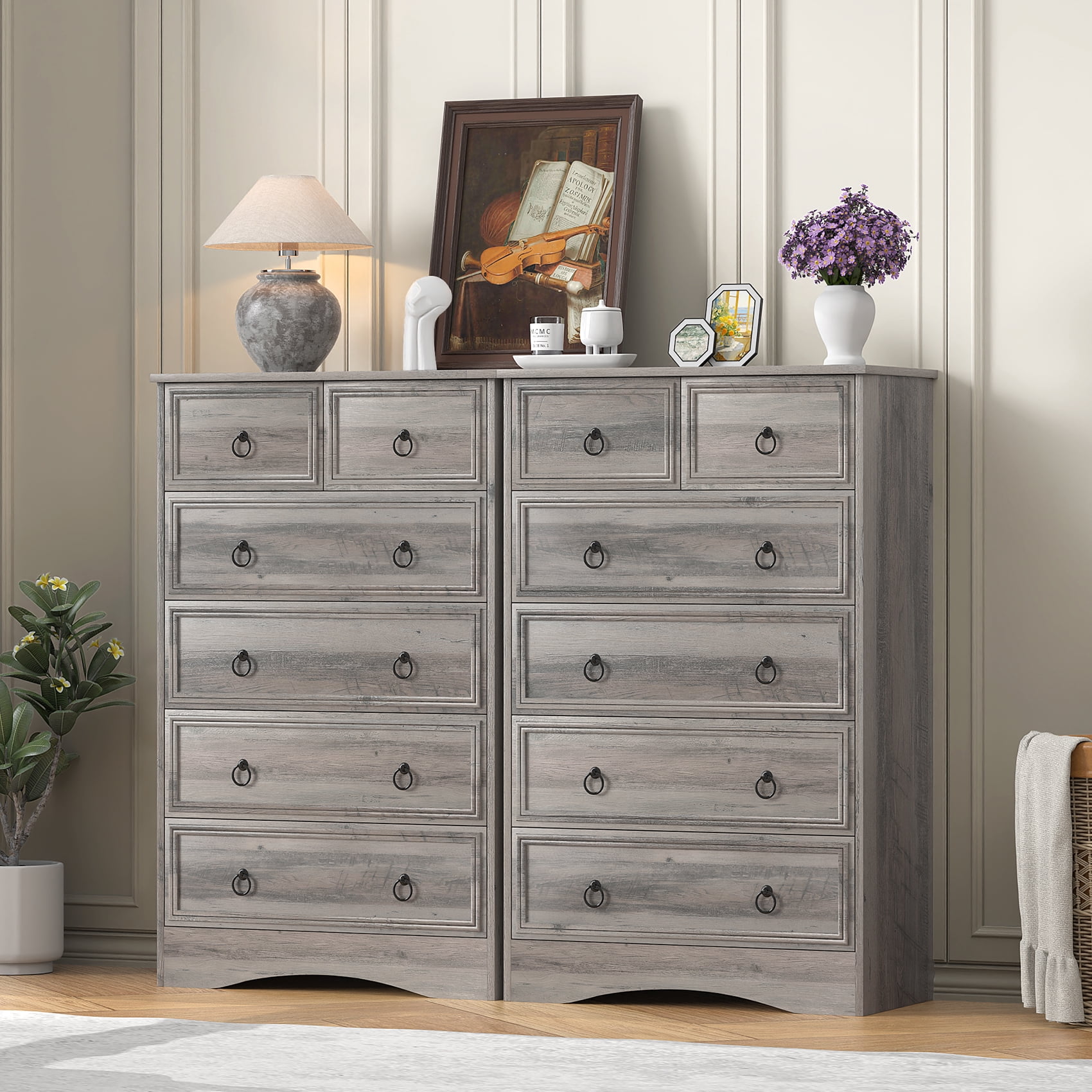 Frmobepts 6 Drawer Dresser, Tall Wood Chest of Drawers Dressers for Bedroom, Living Room, Gray