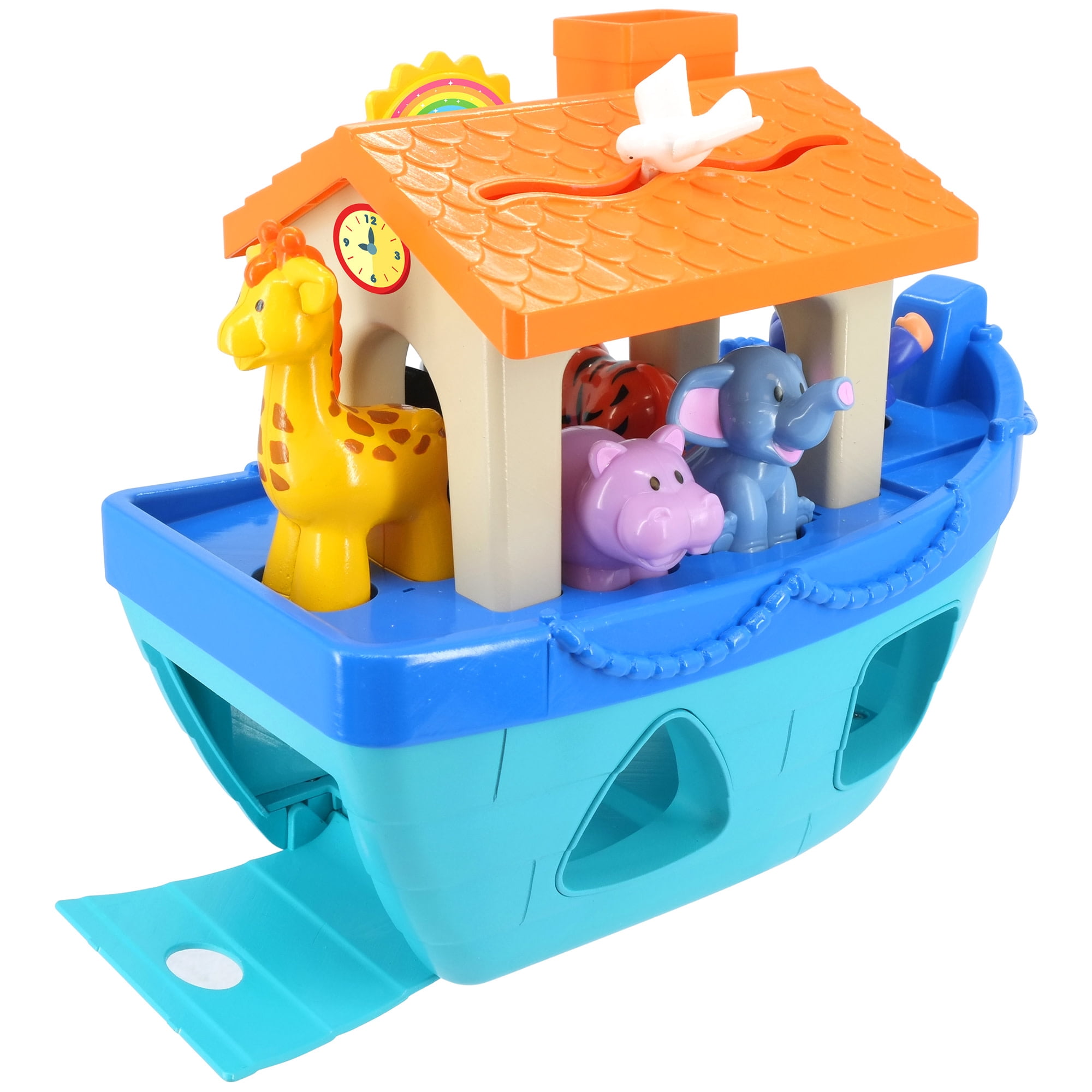 Kiddieland: Shape-Sorting Noah's Ark - Interactive Boat Playset, Sound Effects, Noah & 5 Animal Figurines, Shapes Piece Fitting, Kids Toddlers 12mo+