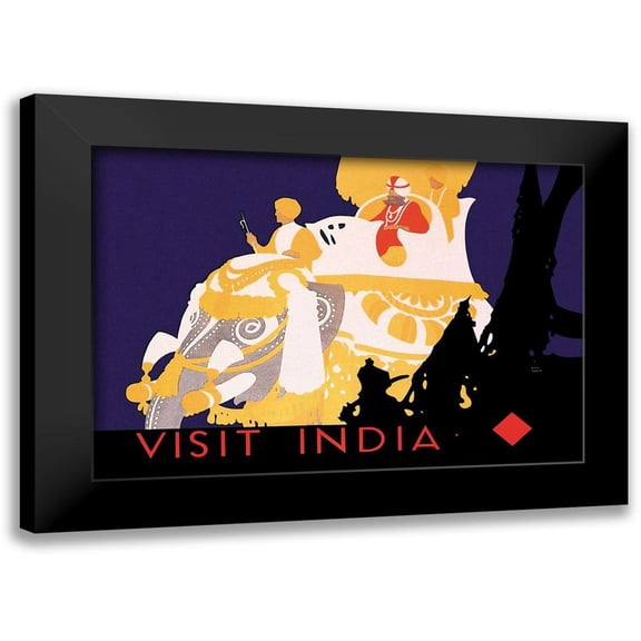 Vintage Elephant 14x11 Black Modern Framed Museum Art Print Titled - Visit India