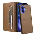 thumbnail image 4 of For iPhone 16 Plus Flip Wallet Phone Case,[RFID Blocking]PU Leather Magnetic Folio Cover,With Card Slots,Flip Folding Kickstand,Shockproof TPU Anti-fall Rugged Phone Case Cover,Brown, 4 of 9