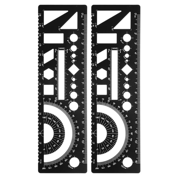 Uxcell 2 piezas Reglas Geométricas Multifuncionales de 15cm Métricas y SAE de Aluminio, Regla de Borde Recto, Transportador de Ángulo, Plantillas de Dibujo para Dibujo y Diseño, Negro