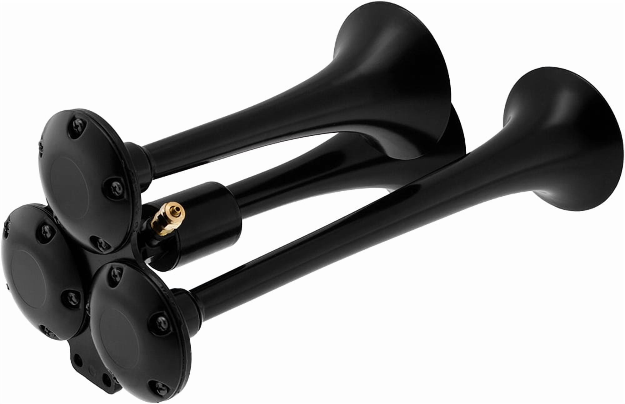 Vixen Horns Train Horn for Truck/Car. 3 Air Horn Black Trumpets w/Covers. Super Loud dB. Fits 12v Vehicles like Semi/Pickup/Jeep/RV/SUV VXH3114LB/P