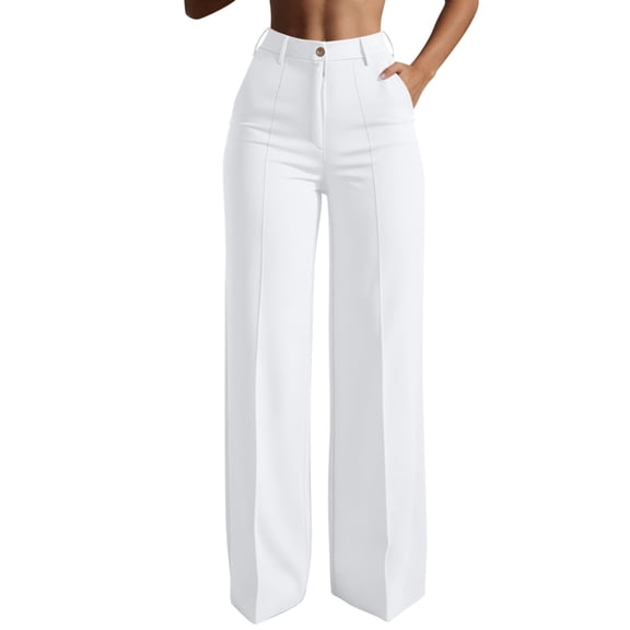 cocolona Womens A-line High Waist Dress Pants Button Zipper Waist Straight Wide Leg Work Pants Summer Business Casual Pants with Pockets