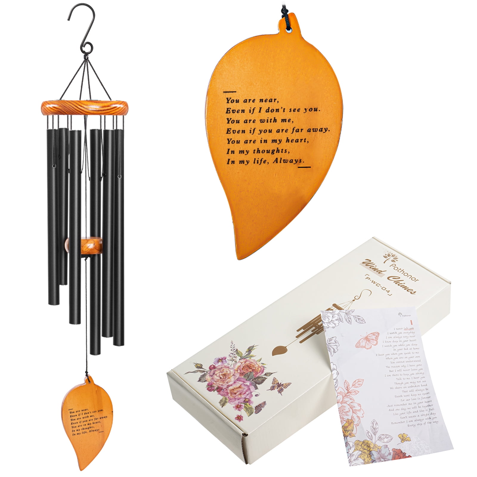 32 inch Sympathy Wind Chimes Gifts for Loss of Loved One Memorial Wind Chimes Bereavement Gift in Memory of Mother/Father Greeting Card and Flower Included