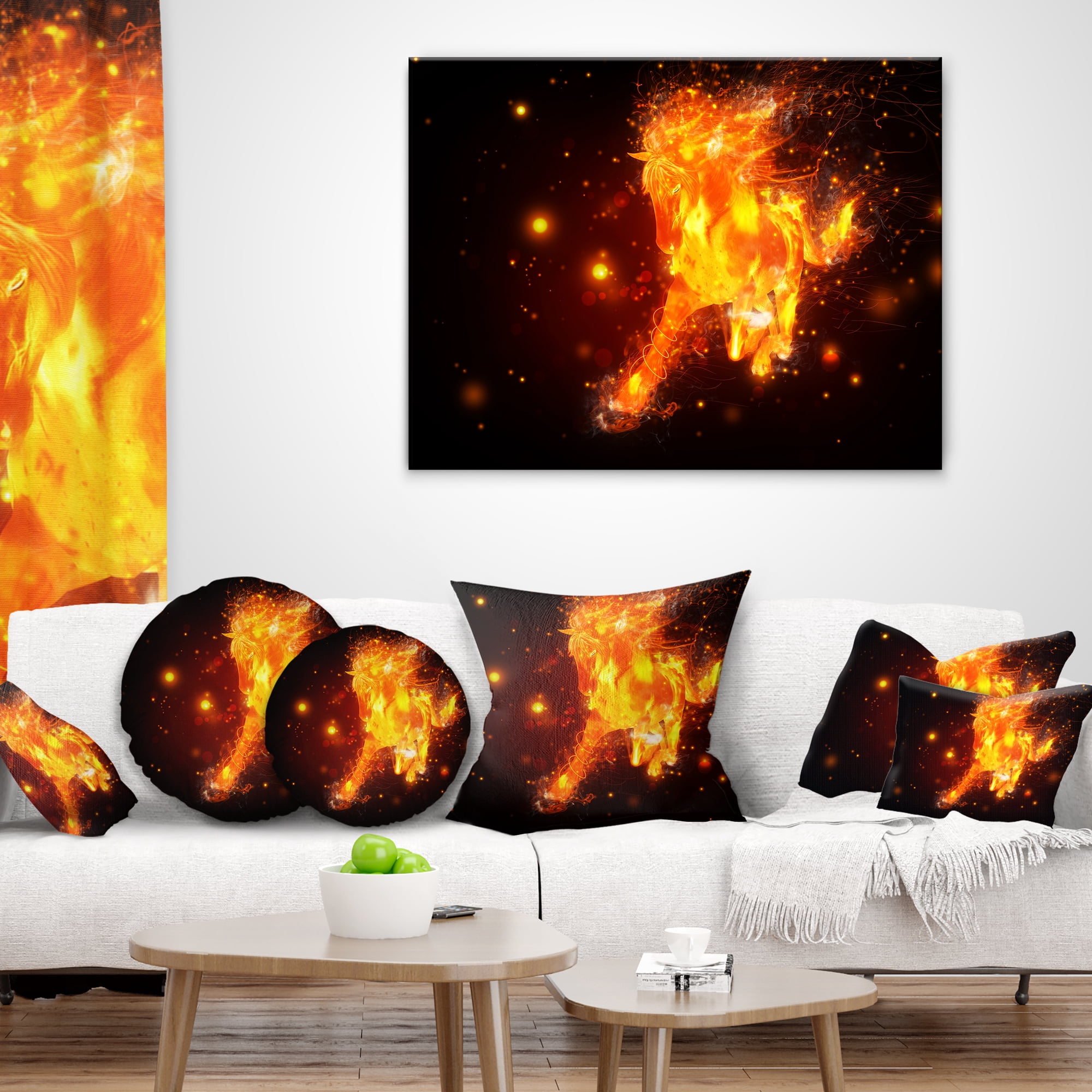 Designart Abstract Running Fire Horse - Animal Throw Pillow - 12x20