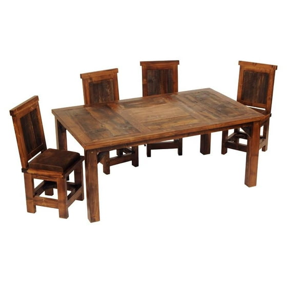 Rustic Wood Dining Table W 4 Upholstered Chair 60 In L Rustic Wood Dining Table W 4 Upholstered Chair 60 In L