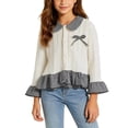 thumbnail image 6 of Tween Girls Knit Sweater Tops Long Sleeve Plaid Ruffle Hem Blouses Button Down Dressy Shirts with Bow Collar Fall Winter Casual Cute School Sweaters Outfits, Size 7-8, 6 of 7