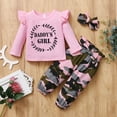 thumbnail image 3 of 2T Baby Girls Clothes 3T Girls 3PCS Outfits Set Letter Print Toddler Girls Long Sleeve Top Camo Pants Set with Headband Pink, 3 of 9