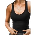 thumbnail image 3 of Womens Summer Tank Tops Square Neck Sleeveless Low Cut Shirts Ribbed Tanks Slim Fitted Casual Basic Tee Black L, 3 of 8