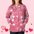 thumbnail image 5 of Women Valentines Day Scrub Jackets Plus Size Loose Long Sleeve Cute Love Hearts Graphic Scrubs Hoilday Button Snap Front Scrub Tops Medical Nurse Workwear Nursing Uniform with Pockets Pink M, 5 of 5