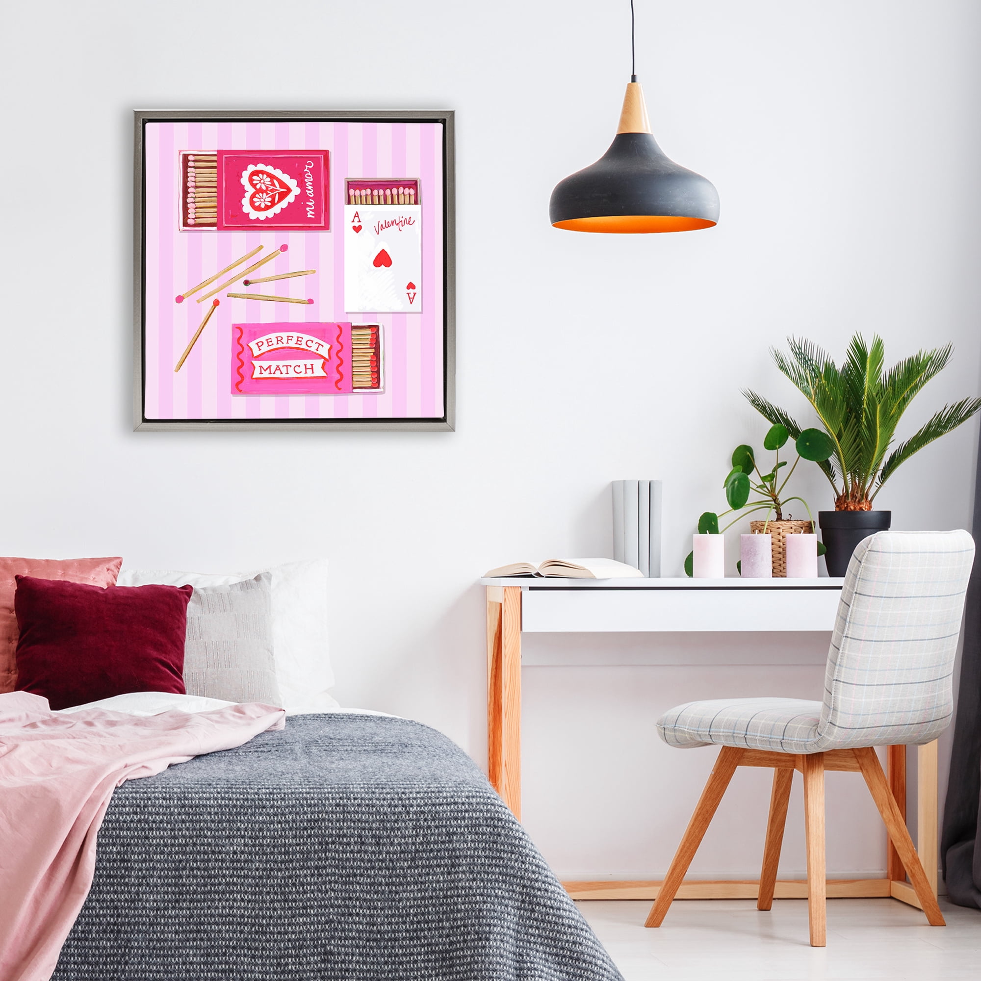 Stupell Industries Romantic Valentine's Matchboxes Gray Framed Floater Canvas Wall Art, design by Rachael Reese