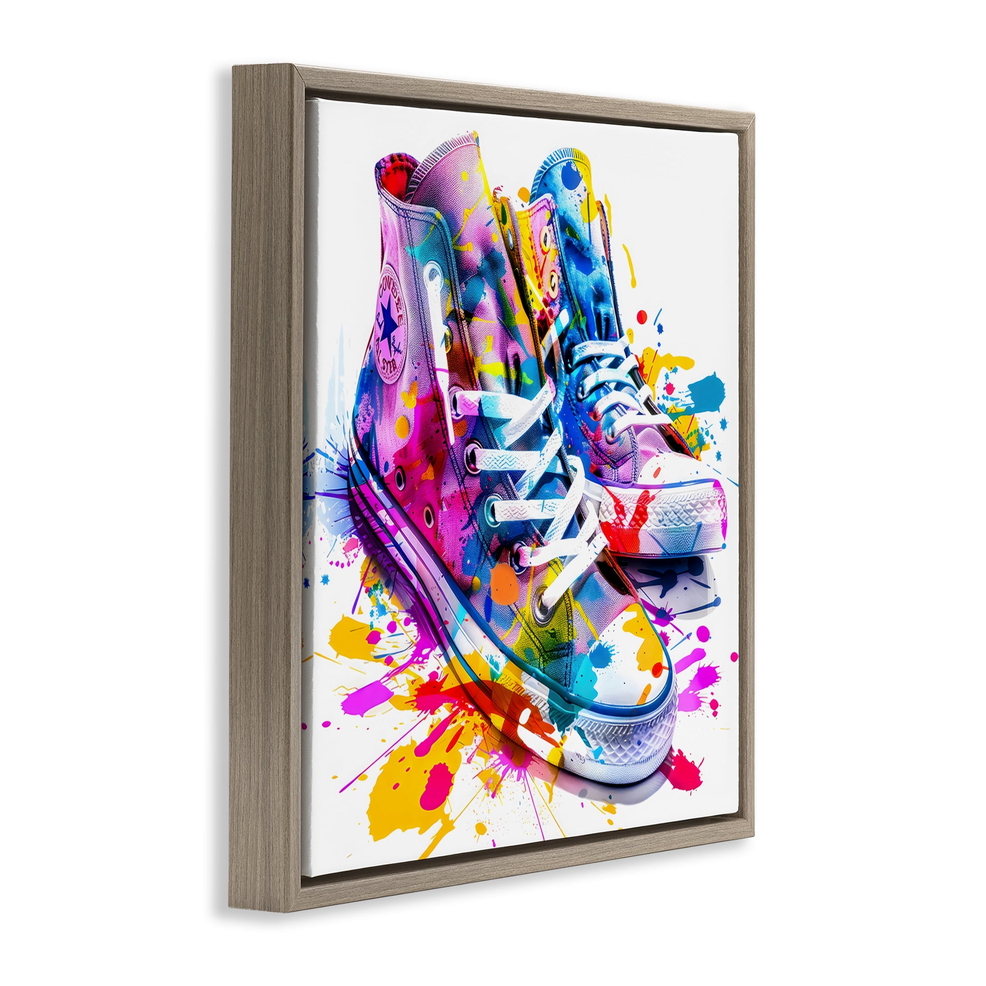 Stupell Industries High Top Sneakers Splash Brown Framed Floater Canvas Wall Art, design by Creative Studio