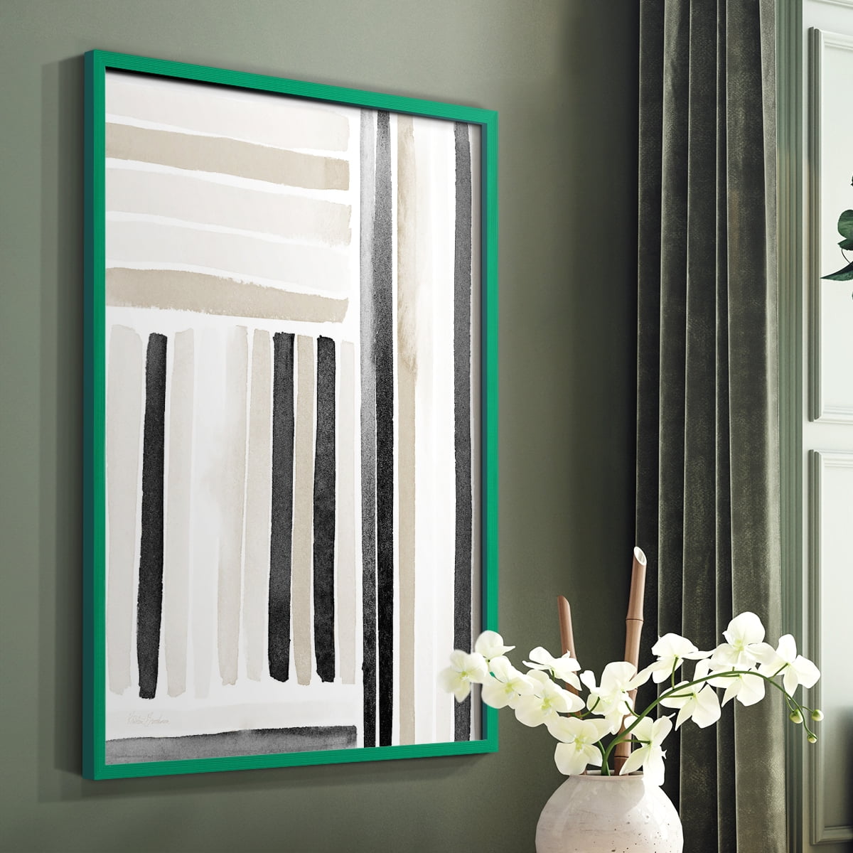 Neutral Lines I in Green Solid Wood 11 x 14 Framed Print